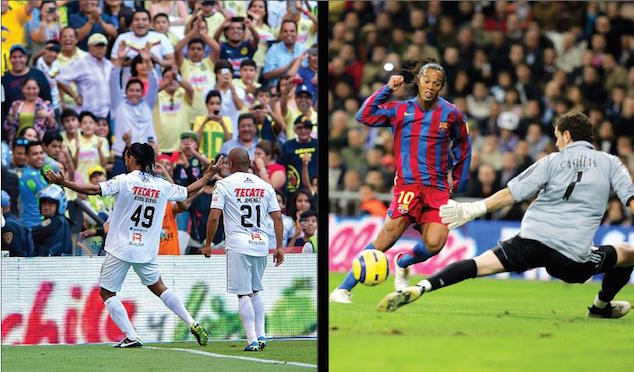 Left (Azteca 2015) Right (Bernabeu 2006) Dinho received a standing ovation in both